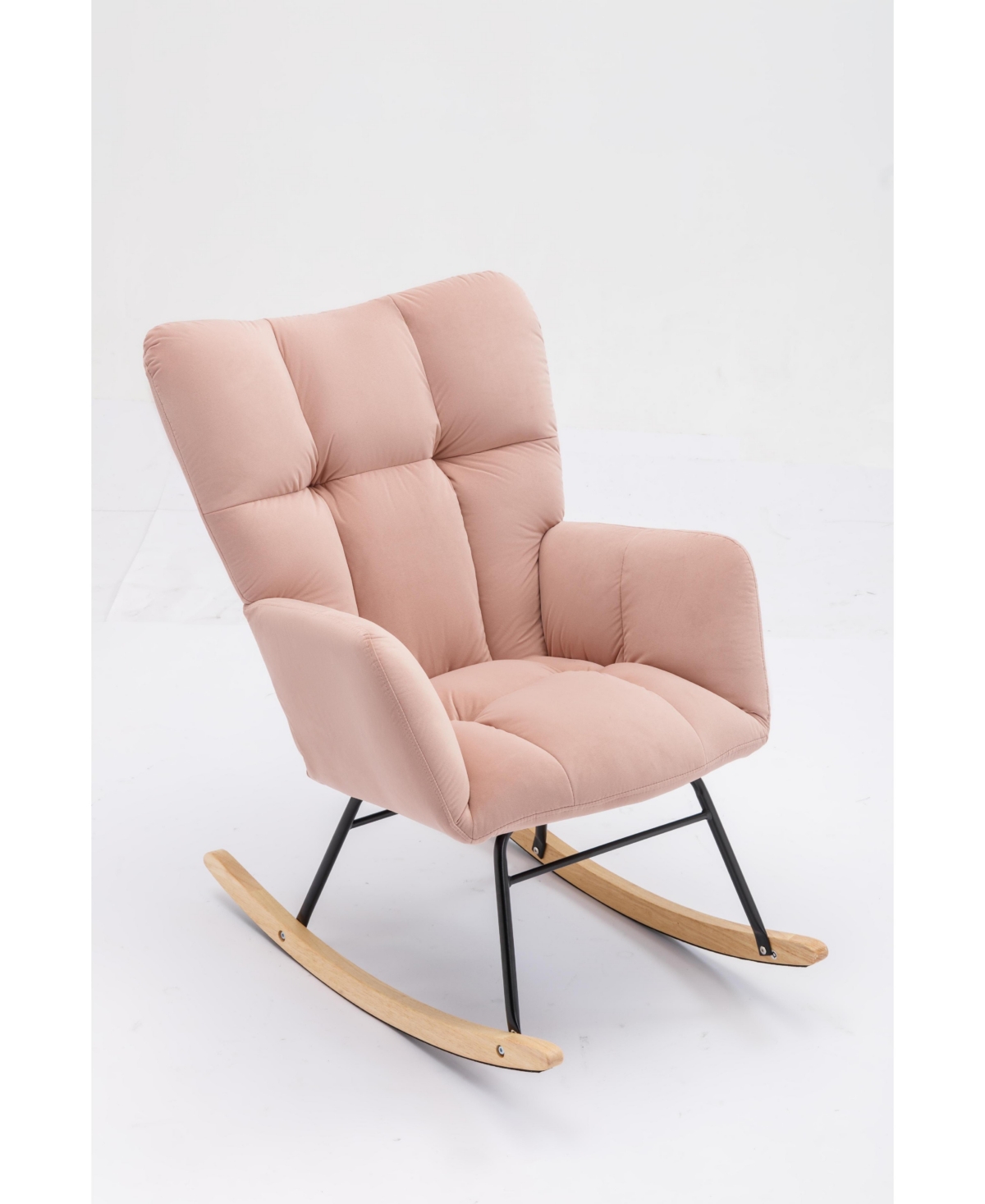 Streamdale Furniture Mid Century Modern Velvet Tufted Upholstered Rocking Chair Padded Seat for Living Room Bedroom,- Pink