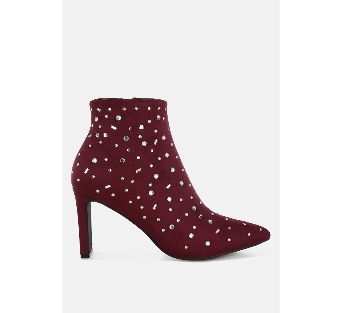 Sakura Diamante Embellished Microfiber Boots - Burgundy