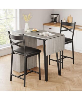 Dining Table Set for 2, Kitchen Bar Table and Chairs for 2, 3-Piece Kitchen Table Set with 2 Upholstered Chairs,Grey