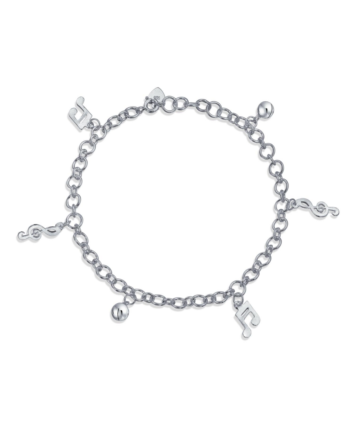 Dangling Bells Clef Music Notes Charm Anklet Ankle Bracelet Charm Bracelet Musician Teacher Student .925 Sterling Silver - Silver