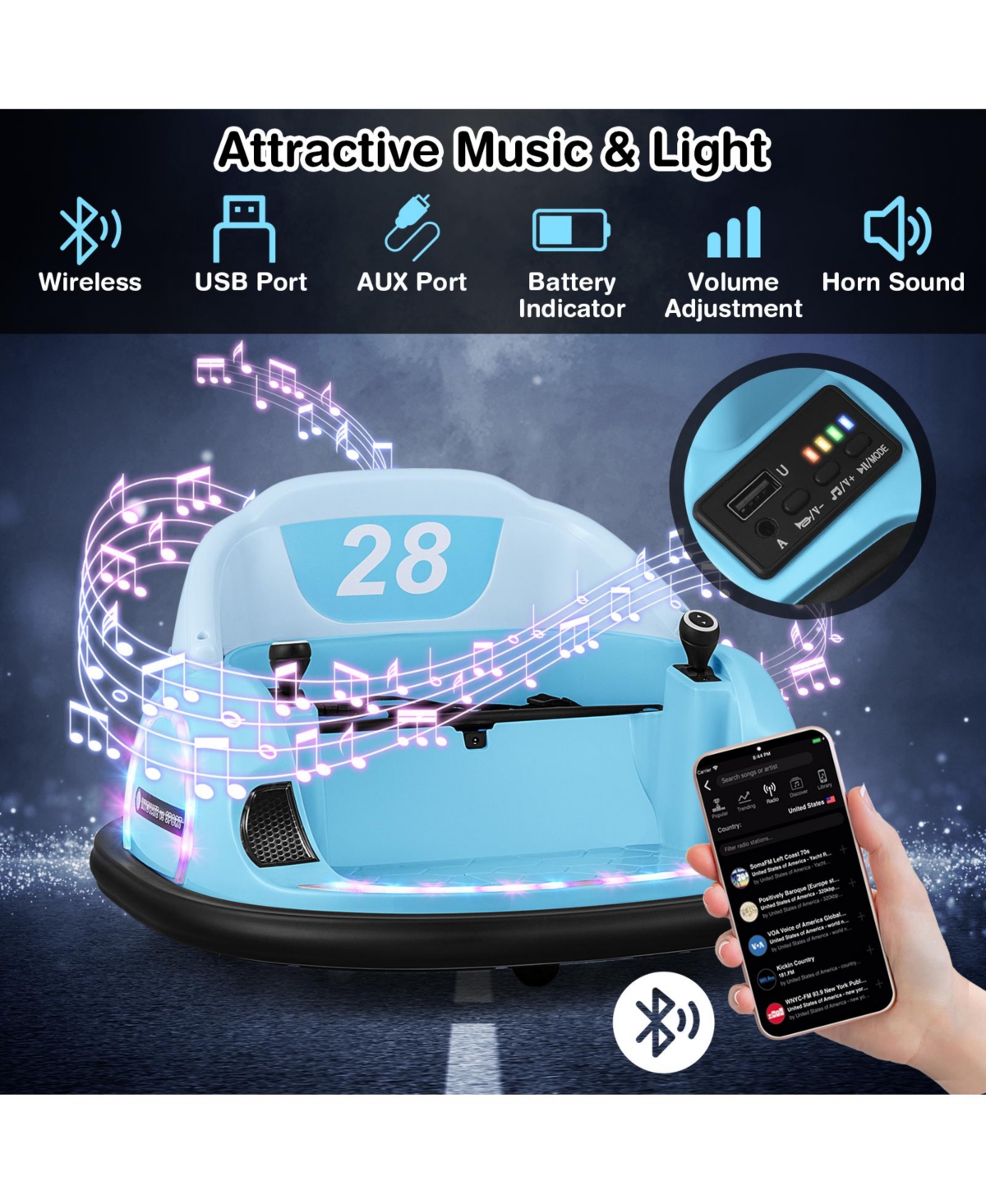Hongge 12V 360° Ride on Bumper Car for Toddlers with Remote Control