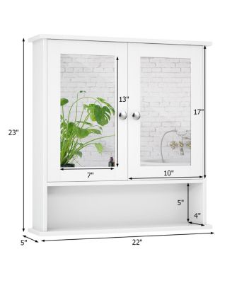 Bathroom Wall Mount Mirror Cabinet Organizer-White