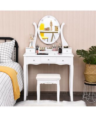 10 Dimmable Lights Vanity Table Set with Lighted Mirror and Cushioned Stool