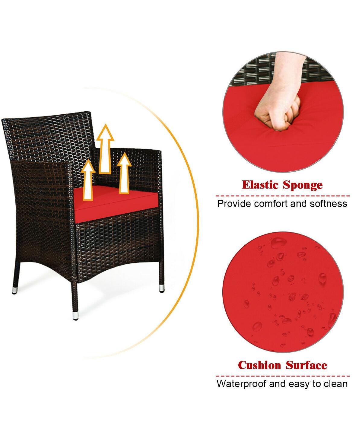 Sugift 4 Pieces Comfortable Rattan Outdoor Conversation Furniture Set with Glass Table