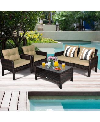 4 Pieces Patio Rattan Free Combination Sofa Set with Cushion and Coffee Table