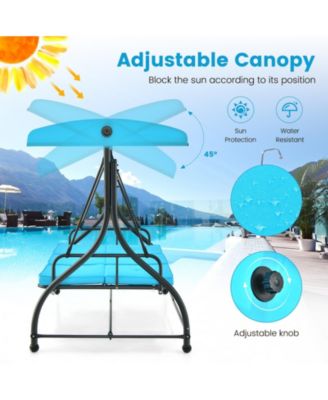 3 Seat Outdoor Porch Swing with Adjustable Canopy-Blue