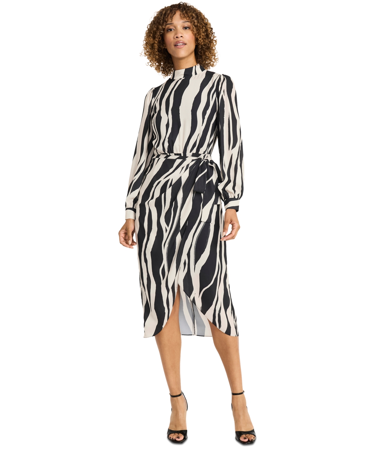 Maggy London Women's Printed Turtleneck Tulip-Skirt Dress -cream