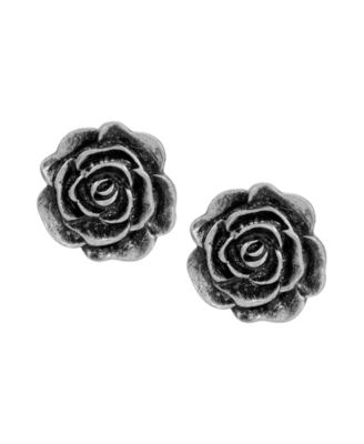 Silver-Tone Flower Button Earrings