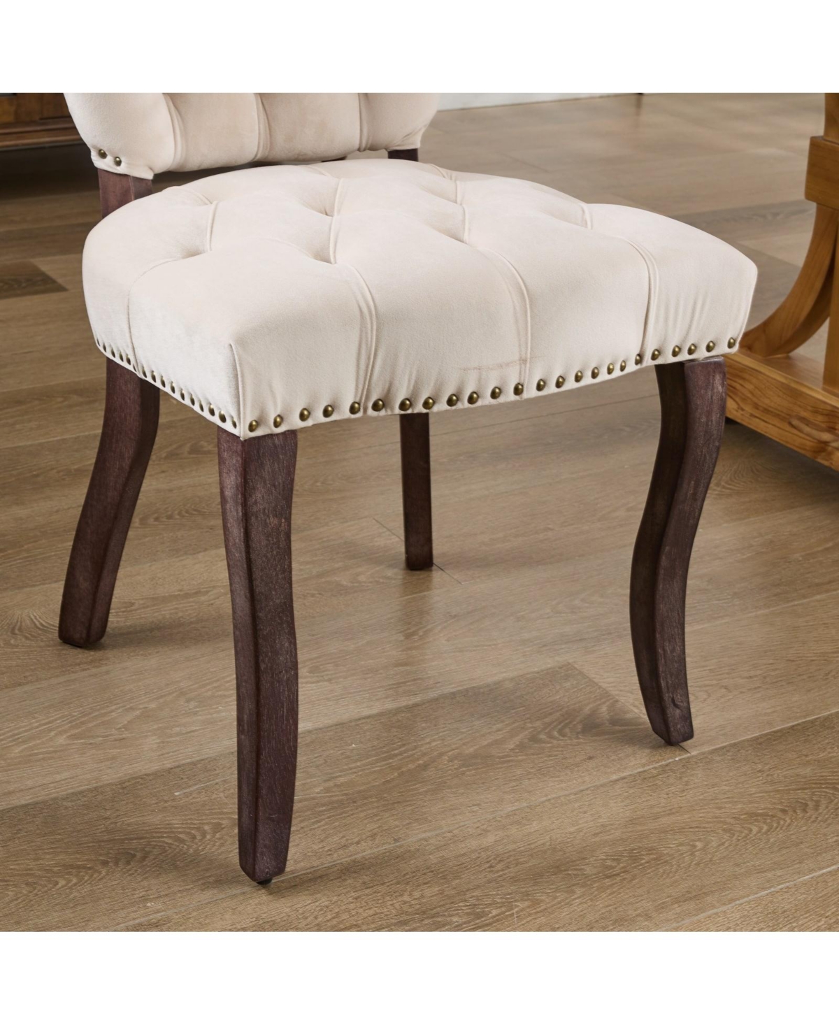 Streamdale Furniture French Vintage Tufted Upholstered Fabric Dining Chair, Set of 2 SW1869BG - Beige