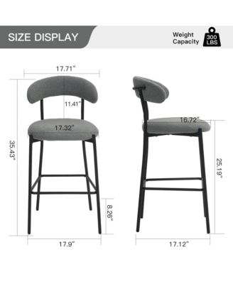 26" Counter height bar stools Teddy fabric cover kitchen island counter bar stool with black powder coating base and footrest(Grey)