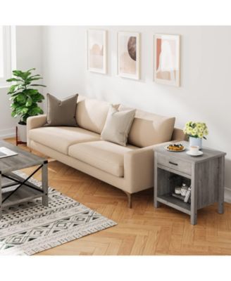 Farmhouse Square Nightstand, Bedside Table End Table for Bedroom Nursery Living Room, End Table with Storage Drawer