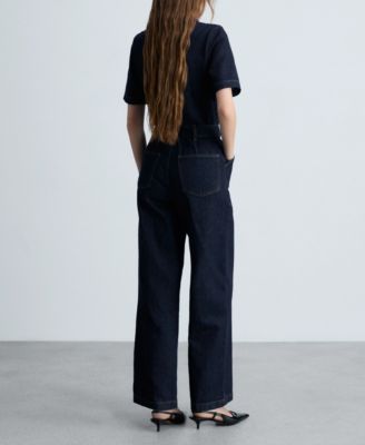 Women's Belted Denim Jumpsuit
