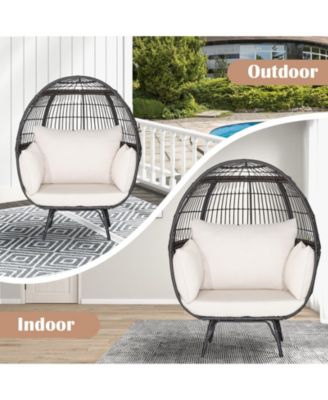 Oversized Patio Rattan Egg Lounge Chair with 4 Cushions-Brown