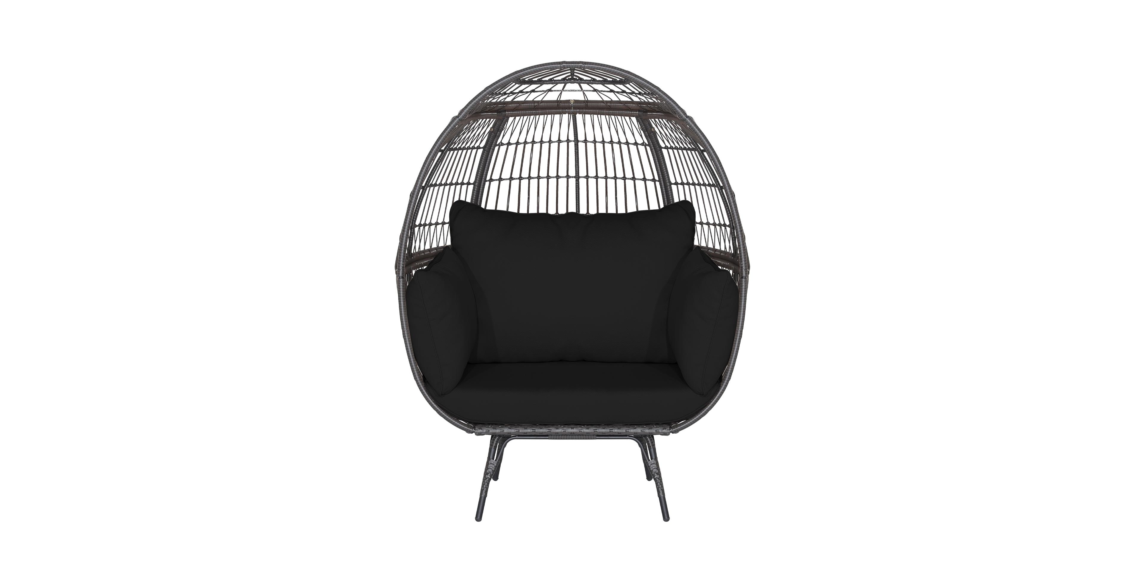 Sugift Oversized Indoor Wicker Egg Chair with Sturdy Metal Frame for Patio-Black