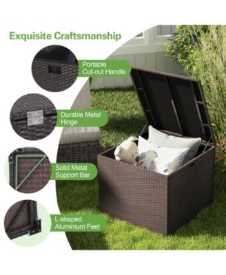 72 Gallon Rattan Outdoor Storage Box with Zippered Liner and Solid Pneumatic Rod