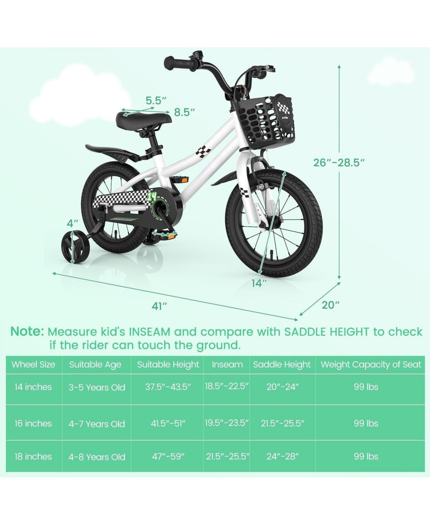 Детская игрушка HONGGE 14 Inch Kids Bike with 2 Training Wheels for 3-5 Years Old — фото 5