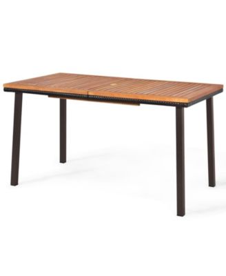 55 Inch Patio Acacia Dining Table with Umbrella Hole