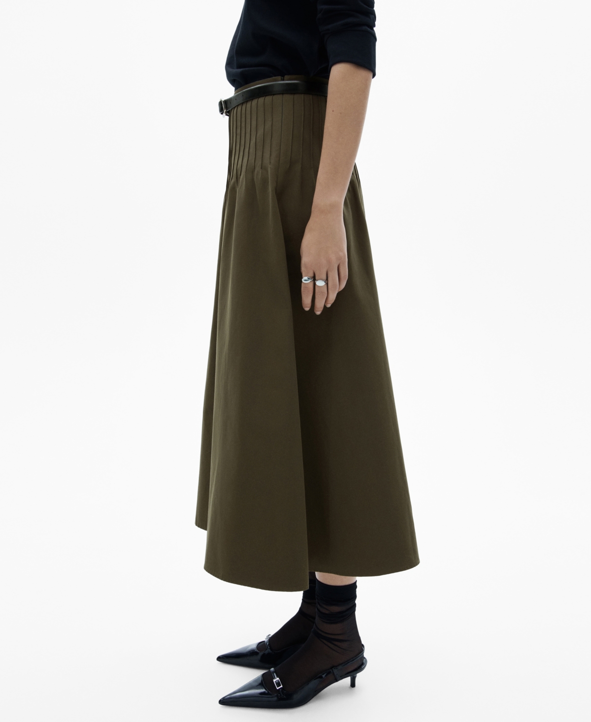 Mango Women's Pleated Detail Flared Skirt