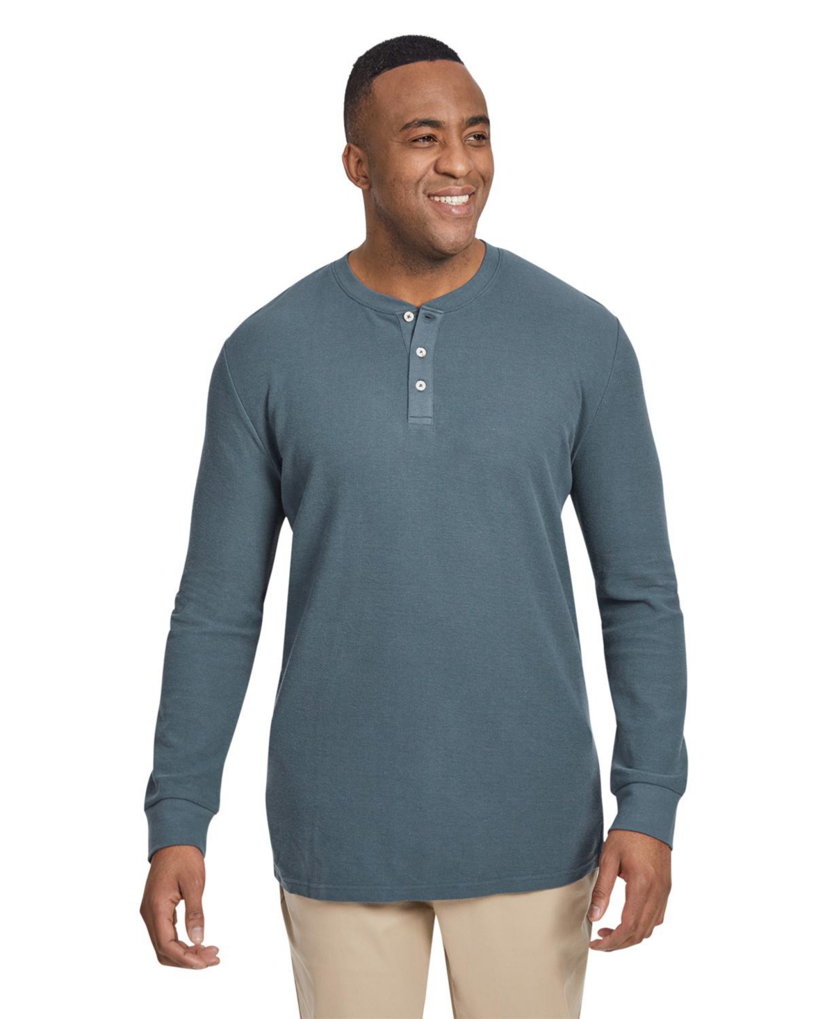 Men's Waffle Henley Long Sleeve Top - Steel blue