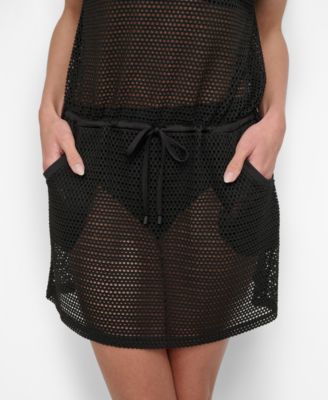 Women's Mesh Drawstring Tunic Swim Cover-Up