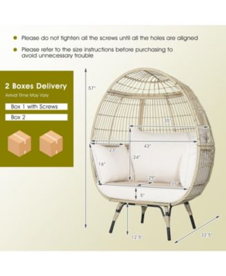 Oversized Patio Rattan Egg Lounge Chair with 4 Cushions-Light Brown