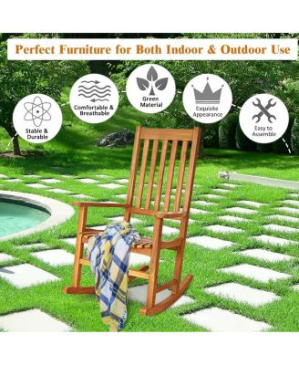 Indoor Outdoor Wooden High Back Rocking Chair-Natural