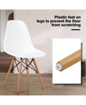 Set of 4 Modern Armless Dining Chairs Plastic Chairs with Wood Legs-White