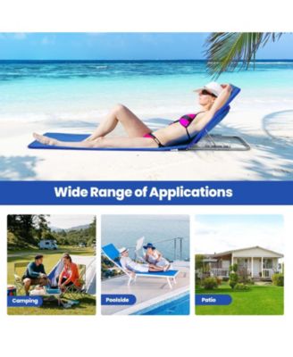 3 Pieces Beach Lounge Chair Mat Set 2 Adjustable Lounge Chairs with Table Stripe-Blue