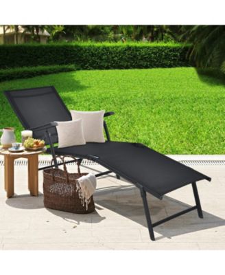 Patio Foldable Chaise Lounge Chair with Backrest and Footrest-Black