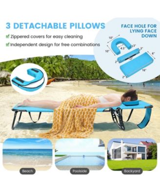 Beach Chaise Lounge Chair with Face Hole and Removable Pillow-Turquoise