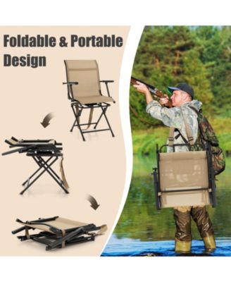 Foldable Swivel Patio Chair with Armrest and Mesh Back-Coffee
