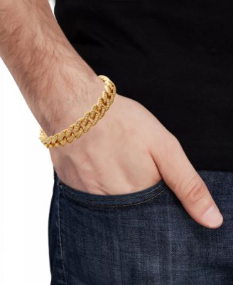 Men's Miami Cuban Link Cubic Zirconia Bracelet in Gold-Tone Ion-Plated Stainless Steel