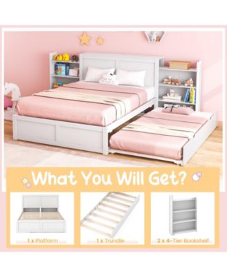 Kids Wooden Platform Bed with Trundle Storage Headboard-Full Size