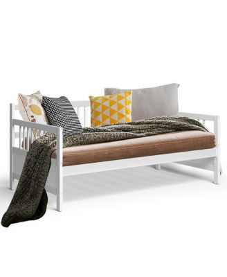 Twin Size Wooden Slats Daybed Bed with Rails-White