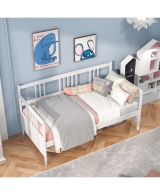 Twin Size Wooden Slats Daybed Bed with Rails-White