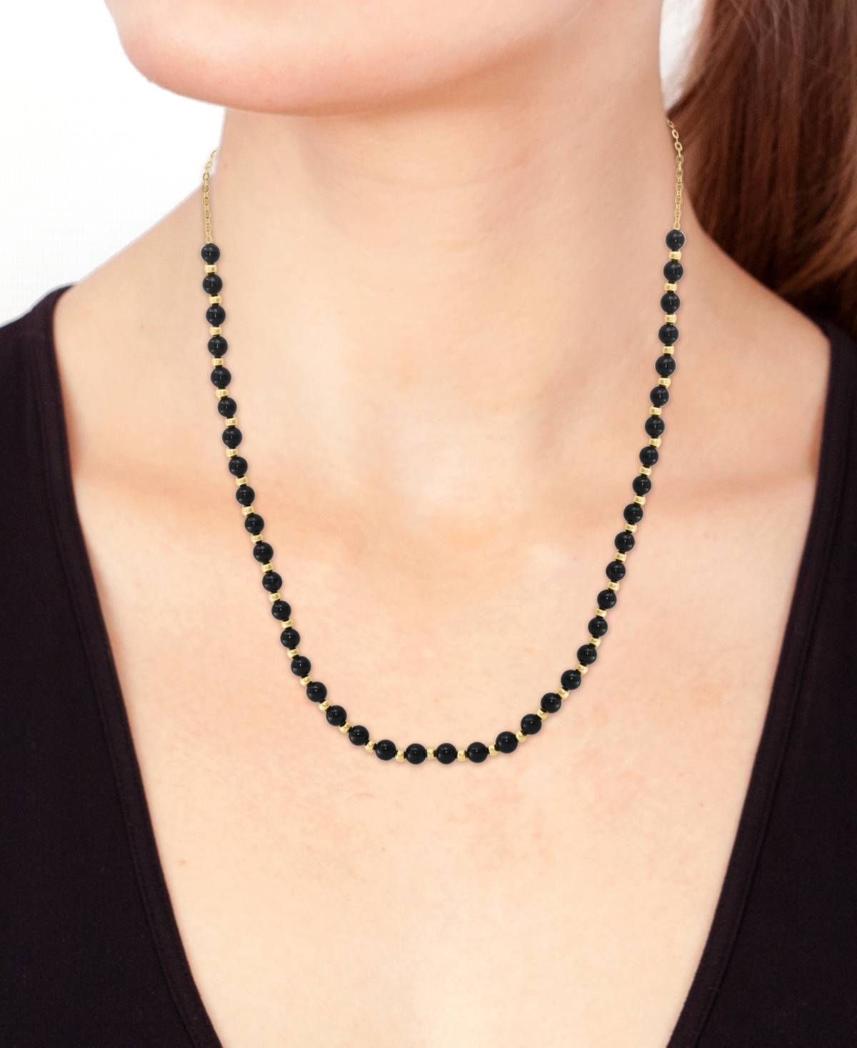 Effy Collection Effy Onyx & Polished Bead Collar Necklace In 14k Gold, 18" +1" Extender In Onyx