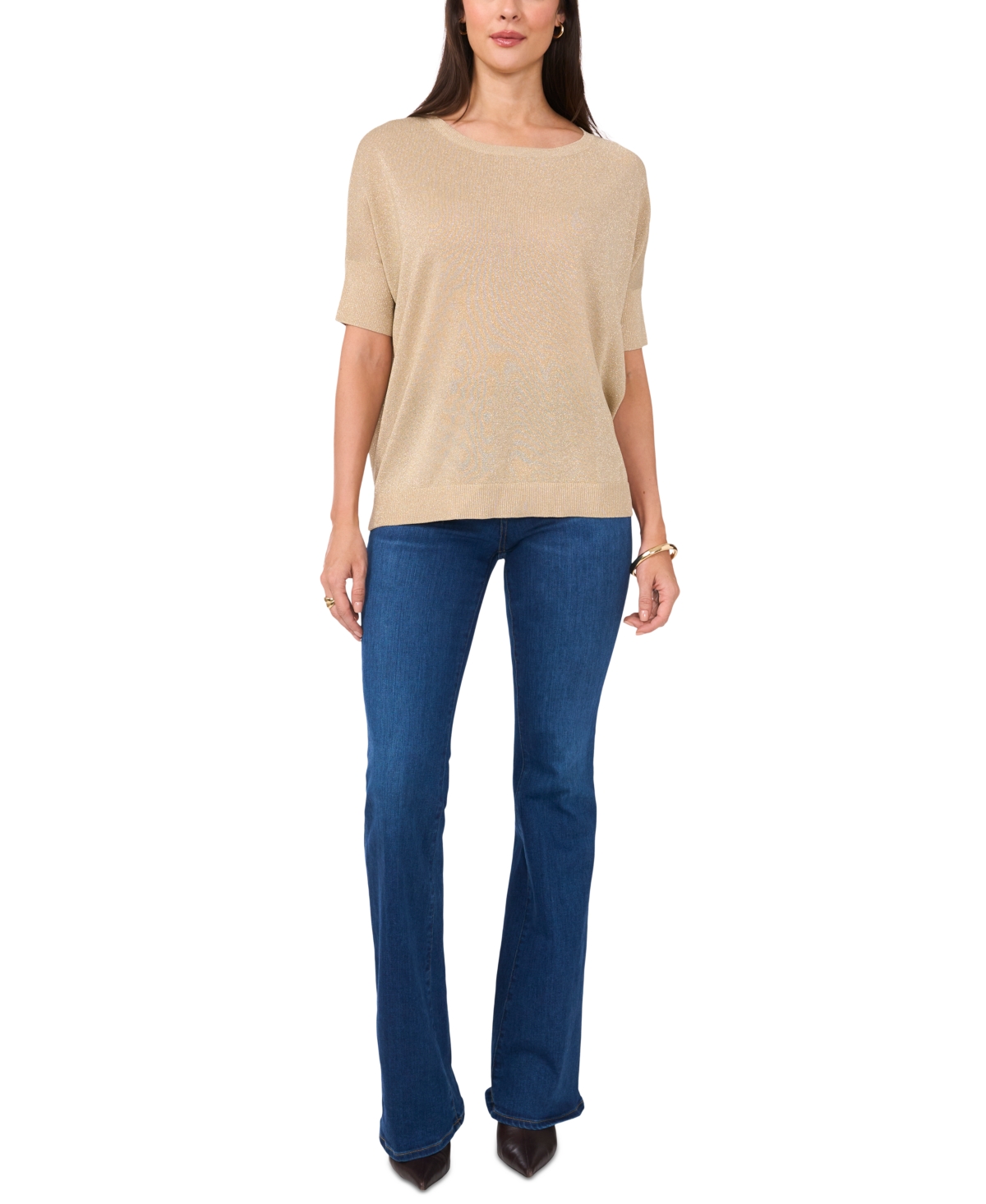 Shop Vince Camuto Women's Metallic Crewneck 3/4-sleeve Sweater In Glow Gold