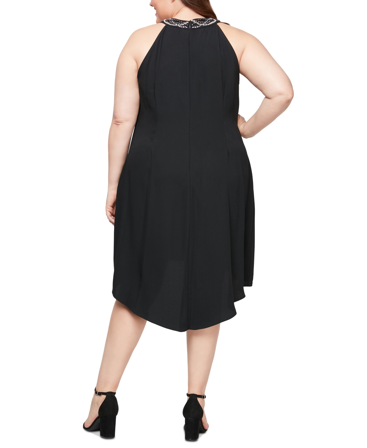 Sl Fashions Plus Size Embellished Halter Draped Sleeveless Shift Dress