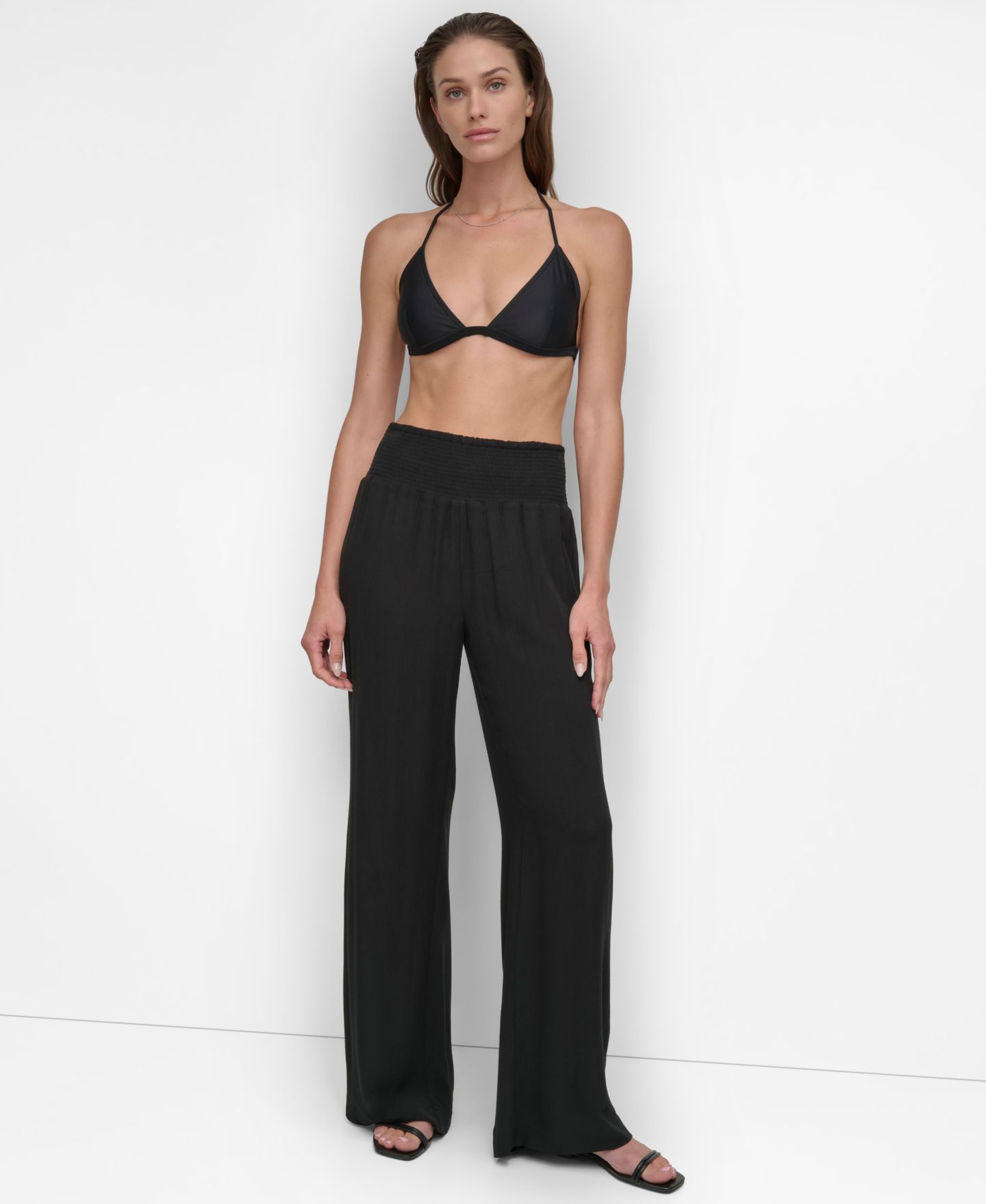 Женские брюки DKNY Smocked-Waist Cover-Up Pull-On, цвет: Чёрный — фото 1