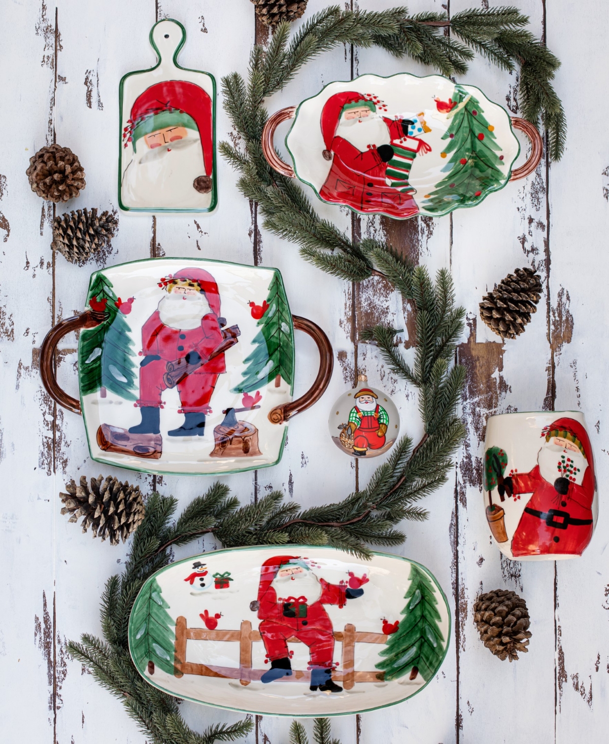Vietri Old St. Nick Handled Square Platter In Red
