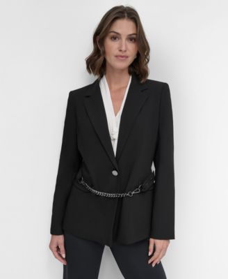 DKNY Women's Chain Belted One-Button Blazer - Macy's DKNY Women's Chain Belted One-Button Blazer - Macy's