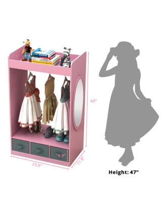 Kids Open Hanging Armoire Closet with Mirror, Costume Organizer Rack, Pink