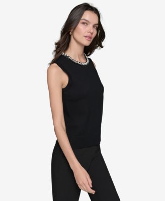 Women's Embellished-Neck Sleeveless Knit Top
