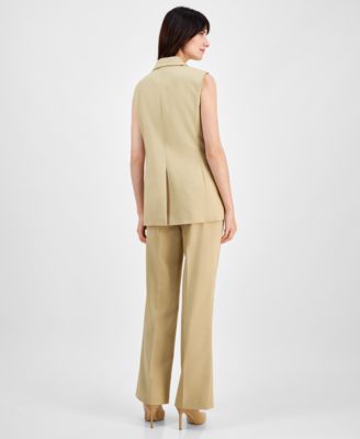 ANNE KLEIN WOMENS PEAK LAPEL LONG VEST PATCH POCKET TROUSERS