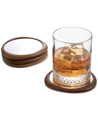Nambé - Wood & Stainless Steel 4-Pc. Drink Coasters