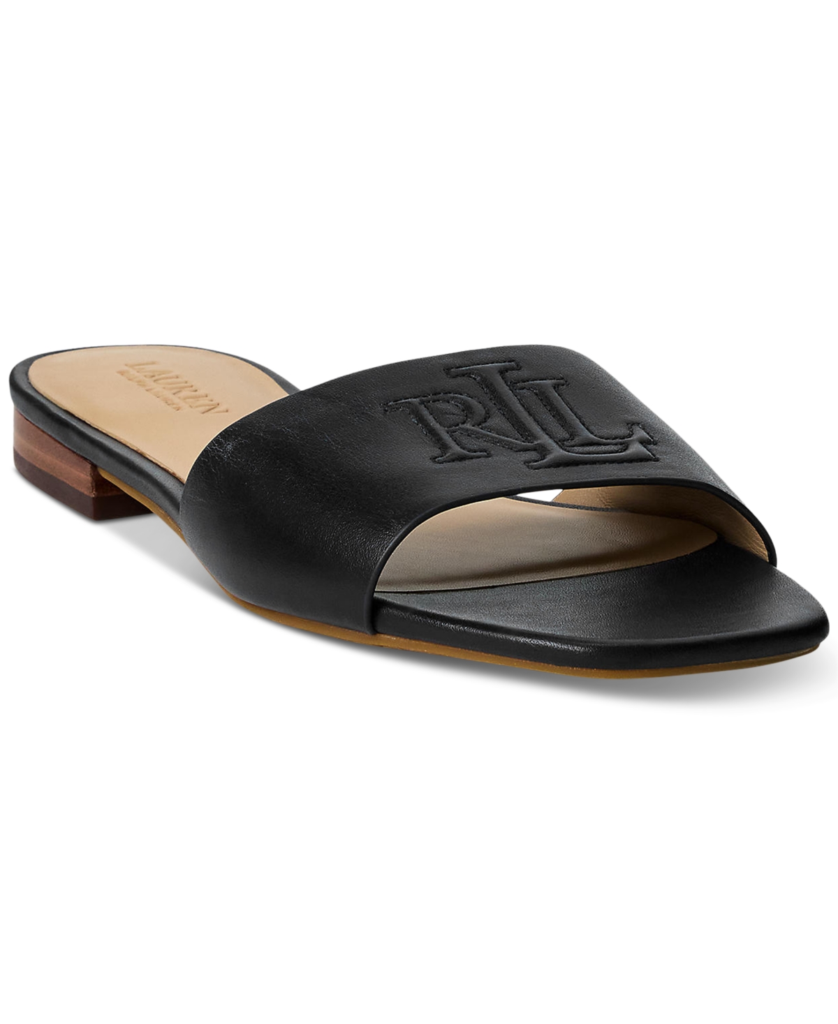 Ralph Lauren Everley Calfskin Slide Sandal In Black