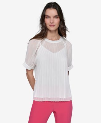 KARL LAGERFELD PARIS - Women's Pleated Chiffon Short-Sleeve Blouse