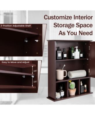 Wall Mounted and Mirrored Bathroom Cabinet-Brown