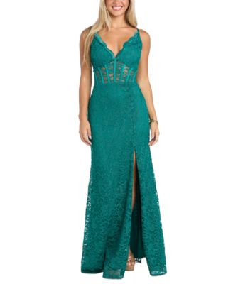 Morgan & Company Juniors' Glitter Scallop Lace Corset Gown - Macy's