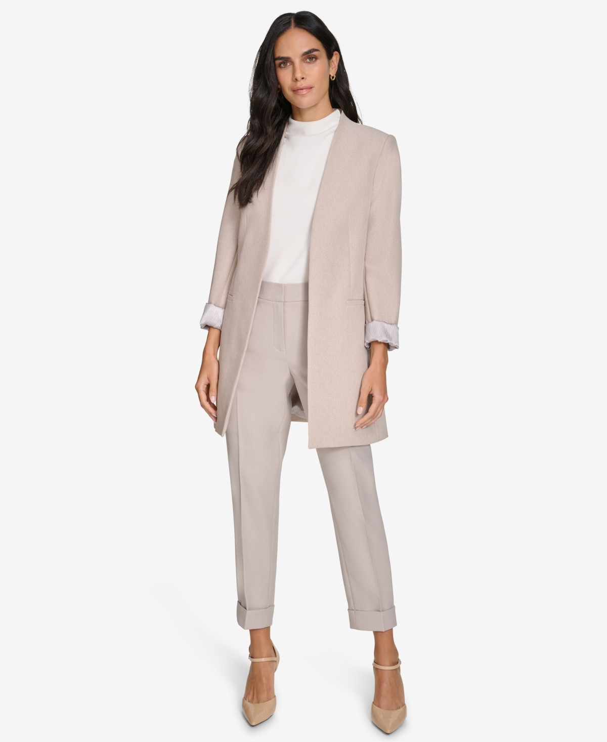 Calvin Klein Women's 3/4-Sleeve Open-Front Jacket -cream